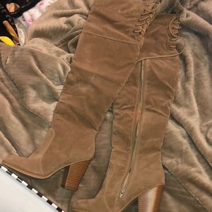 Thigh high heeled boots